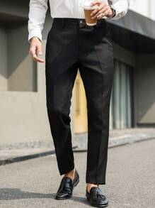 Manfinity Bizformal Herren einfarbige Anzughose mit Zahnstocherdesign und gerader Passform für den Lässig-Stil
