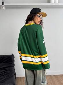 Coolane 女士休闲运动装数字图案大码长袖平纹 T 恤