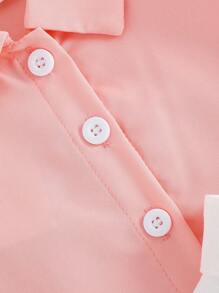 SHEIN Baby Girl Elegant Sweet Shirt And Floral Embroidery Shorts Set, Summer - Pink - View 8