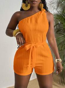 Slaydiva Women's New Spring/Summer Music Festival, Western, Nomadic, Påsk, Nashville, Födelsedagsfest, Examen Säsong, Student, Dagligt Klädsel, Mångsidig, Fritidsdag, Semester, Kryssningsresor, Strand, Sola, Vrid på en axel, Snurr i midjan, Texturerat tyg, Spännad midja, Bantning, Vit Jumpsuit - Orange - Visa 6