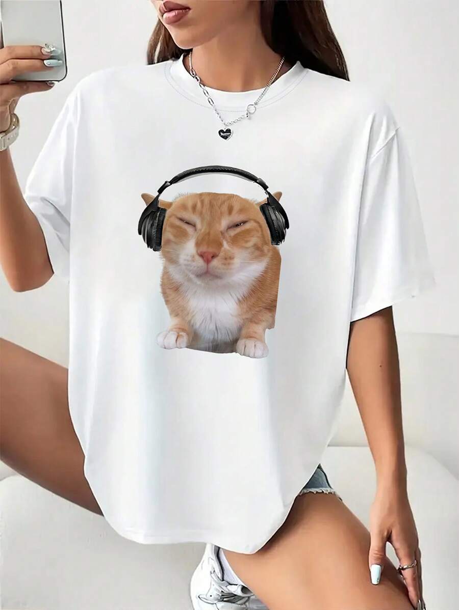 Áo thun in hình tai mèo ngộ nghĩnh dành cho nữ - trắng - Xem 1