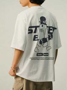 DAZY Men's Letter Printed White Casual Short Sleeve T-Shirt, Summer,Graphic Tees - White - View 2