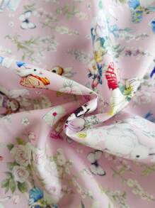 Vintaside Kids Vestido mini lindo con decoración de conejo, manga abullonada corta y bordado floral para niña joven - Rosa - Ver 4