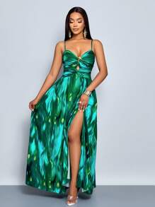 SOLERSUN Robe de plage avec dos nu, fente haute, imprimé tropical sexy et décoration d'étoile de mer dorée (floral aléatoire)