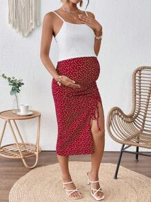 SHEIN طقم حوامل مكون من 2 قطعة: قميص كامي بلون أحادي وتنورة مطبوعة بشكل قلب، طراز عطلة عصري - أبيض - مشاهدة 7
