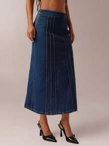 SHEIN Forever 21 春夏女士浪漫/舞会/正式/生日/90 年代/商务休闲/优雅/西部装/外出/时尚/休闲/Y2K 服装/俱乐部/办公室/鸡尾酒会/复古/紧身/狂欢装/搞笑/优雅/老钱/街头服饰/度假/乡村音乐会/工作/端庄/春假/单身女郎装/音乐会/坏蛋/基本款/毕业/蓝色水洗/低腰/宽松/A 字/阔腿/牛仔装/牛仔裙 - 藍色 - 查看 3
