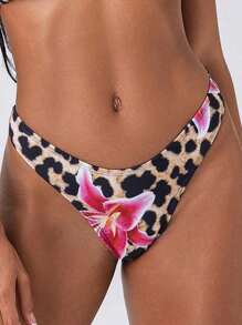 SHEIN Swim Women's Sexy Summer Leopard Floral Print Pants - Multicolor - View 1