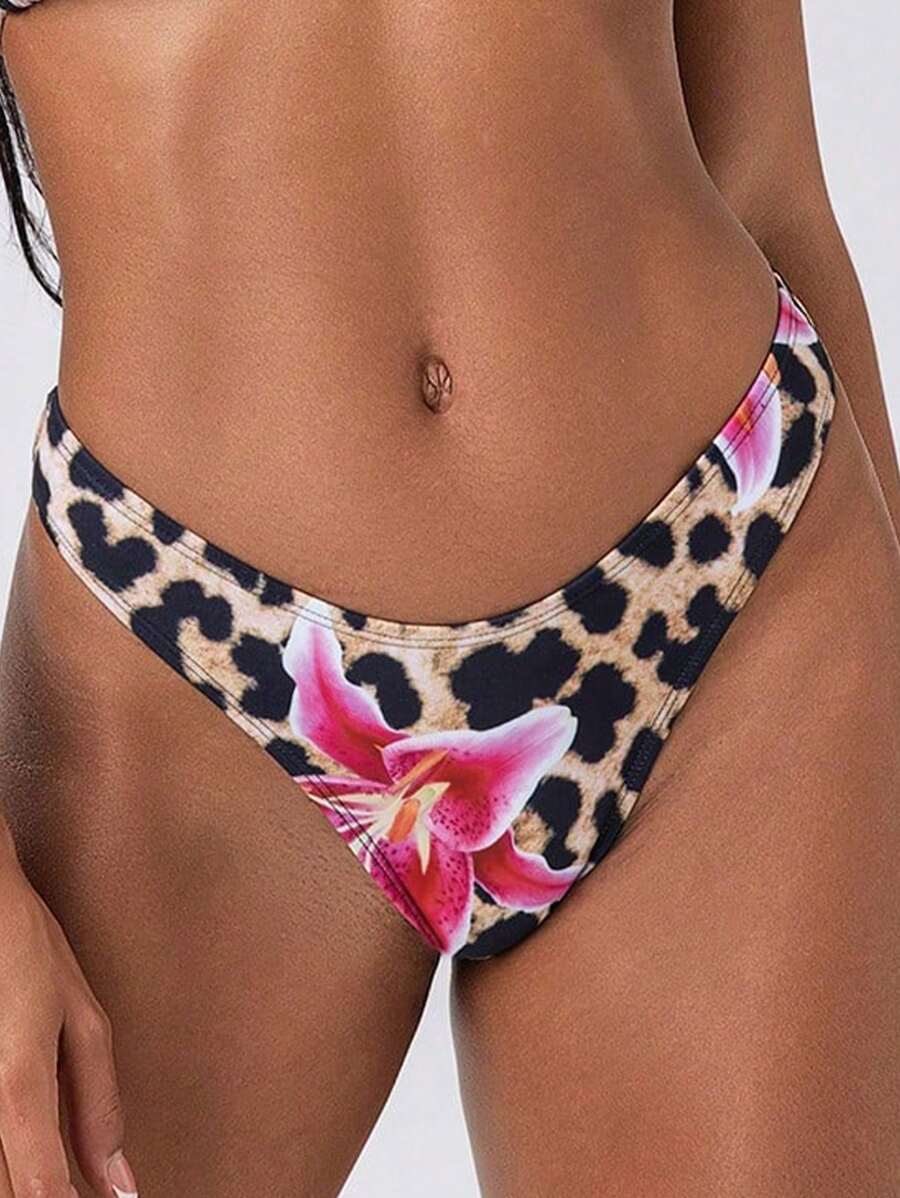 SHEIN Swim Women's Sexy Summer Leopard Floral Print Pants - Multicolor - View 1