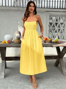 SHEIN VCAY Women's Vacation Casual Solid Color Camisole Dress,Tea Party Dress,Summer Dresses For Women