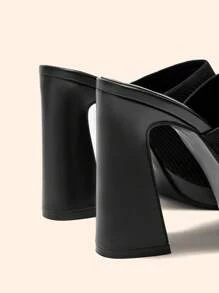 CUCCOO BASICS صنادل نسائية ذات كعب عالي مريحة وأنيقة بأصابع مربعة وأسطح سميكة - الأسود - مشاهدة 3