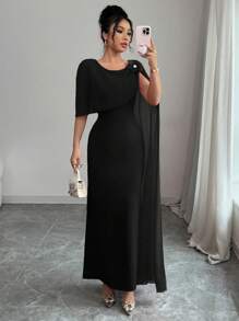 Rafferiza 优雅花朵点缀透明网眼无袖修身连衣裙，紧身派对/婚纱，红色，春/夏 - 黑色 - 查看 1