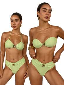 Swim Lushoire Women's Luxury Sexy Diamond Decor Bandeau Bikini Set