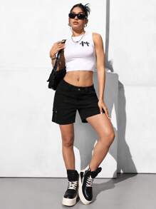 SHEIN EZwear Dames Cargo Pocket Casual Losse Veelzijdige Denim Shorts