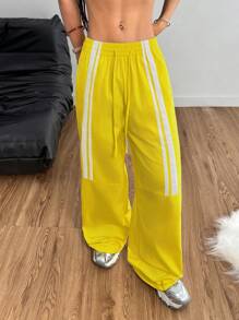 Coolane Pantalones de tiro bajo de tejido para deportes Streetwear y ropa deportiva de mujer con cinta de bloque central