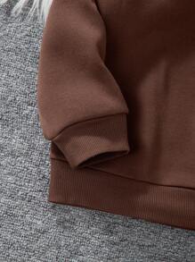 SHEIN Tween Girl Embroidered Heart Applique Thermal Lined Loose Casual Sweatshirt, Autumn/Winter - Brown - View 4