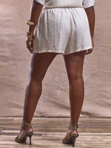 MUSERA 加大码宽松版型中长款系带短裤，仅限下装，可爱优雅商务休闲毕业典礼优雅正式早午餐假日亚麻优雅休闲日常穿着秋冬秋季