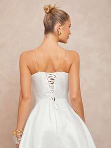 Lumalex 女式缎面拼接紧身喇叭裙 - 白色 - 查看 5