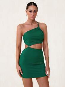 Glamine Effen kleur touw rugloze holle bodycon mini-jurk