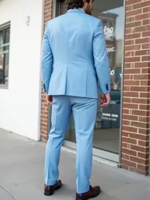 Manfinity Mode 1 套男士加大码纯色商务通勤西装夹克和裤子