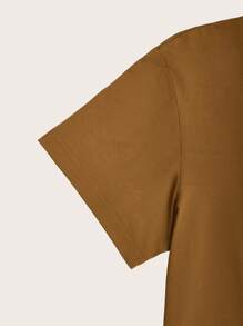 SHEIN Teen Girls American Casual Loose Fit T-Shirt, Versatile Summer Top - Coffee Brown - View 4