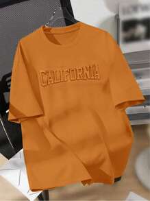 SHEIN Teen Boys Casual Drop Shoulder Short Sleeve Top With 3D Embossed English Prints - Yellow - View 2