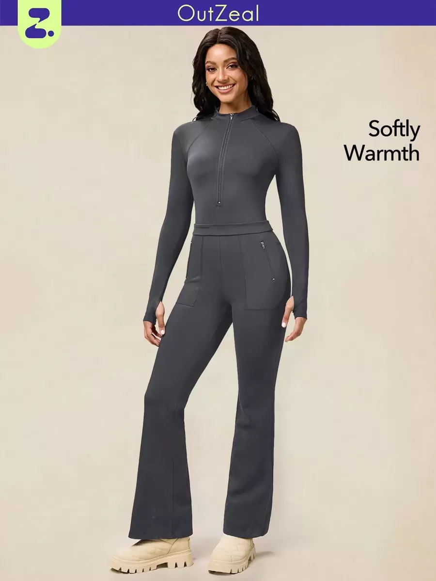 OutZeal AeroHeat Fleece Slim Zip-Up Long Sleeve Jumpsuit With Multiple Pockets Quick Dry Cozy Comfort Spring Outdoor Adventure For Hiking - Dark Grey - View 1