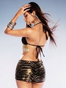 ROMWE Avant Women's Retro Music Festival Sexy Sequins Tassel Bikini Top - Black - View 7