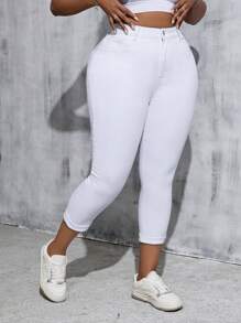 Quần Capri bó sát co giãn bằng vải denim trắng cỡ lớn dành cho nữ - trắng - Xem 3