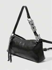 ROMWE Goth Fashion Solid Color Bow PU Leather Shoulder Bag/Crossbody Bag For Daily Use - Black - View 1