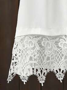 Lacomfia Minimalist Fashion Lace Patchwork Plus Size Shirt - White - View 7
