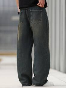 Manfinity Hypemode Loose Fit Men's Slant Pocket Dark Wash Jeans - Medium Wash - View 6