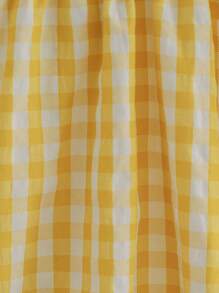 Vintaside Kids 1 Bộ đồ liền thân tay lửng họa tiết kẻ caro xanh lá cây cho bé gái. Chất liệu vải mềm mại, thoải mái, phong cách công chúa dễ thương, thích hợp mặc ngoài trời mùa xuân/hè, hàng ngày, du lịch - Màu vàng - Xem 6