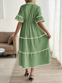 EMERY ROSE Women's Holiday Style 3D Ruffle Trim Dress