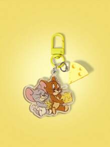 TOM & JERRY X SHEIN Cute Cartoon Mouse And Cheese Acrylic Keychain - Yellow - View 4