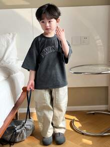 Dazy Kids Young Boy Solid Color Loose Baggy Pocket Pants, Casual - Light Grey - View 4