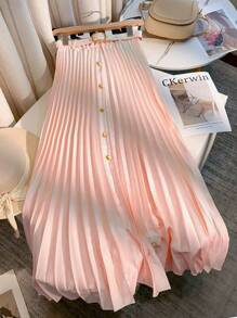 SHEIN Clasi Gonna casual da ufficio in tinta unita con arricciatura in vita e decorazione con fibbia in metallo, taglia standard da donna
