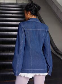 Jeanoix 女士休闲修身牛仔夹克 - 藍色 - 查看 2