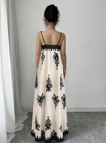 Breezaya Váy in hoa dây mảnh thời trang du lịch mới cho nữ - Màu be - Xem 2