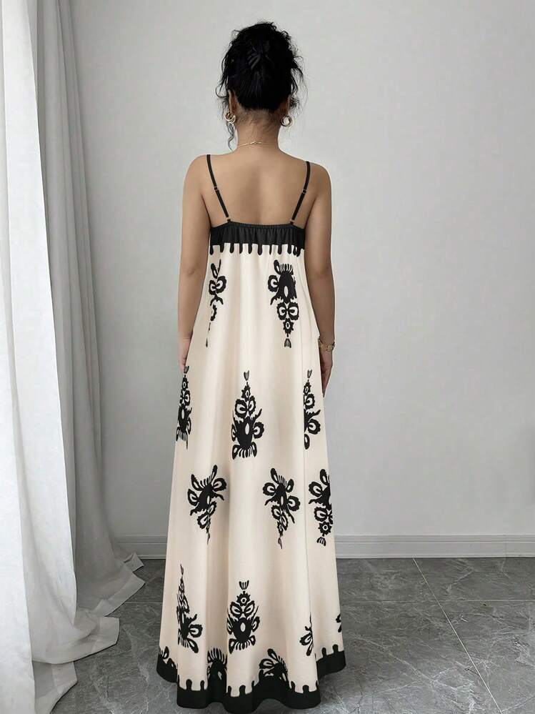 Breezaya Vestido Casual Floral Estilo Novo com Alças Finas para Mulheres, Fashion Férias - Damasco - Visão 2