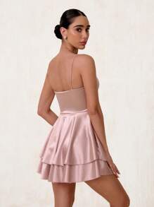 Glamine Women Solid Color Fashionable Deep V Sexy Pleated Slip Dress, Prom Dresses For Woman Prom Dresses For Woman Women Formal Birthday Dresses For Women Women Formal Prom Dresses For Ladies Homecoming Dresses For Women - Pink - View 2