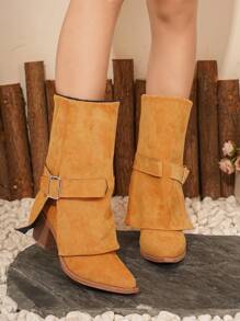 Styleloop Women's Fashion Simple Pointed Toe Chunky Heel Sock Boots