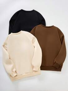 3pcs/Set Teen Boy Casual Loose Letter Print Round Neck Long Sleeve Sweatshirt, Autumn