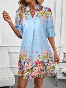 SHEIN Clasi Damen Mittelarm Kleid mit Blume Muster für Valentinstag, Frühling/Sommer