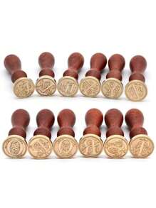 1 Pc Letter A-Z Wax Seal Stamp With Wooden Handle, Student Personalized Hand Account Wax Seal Paint Copper Head, Seal Wax Stamp Letter Paper Envelope Gift Invitation Card Sticker Hand Account Seal