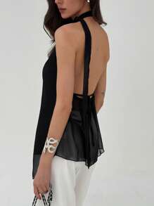 Aloruh Top con cuello halter y espalda descubierta, asimétrico y sexy para mujer