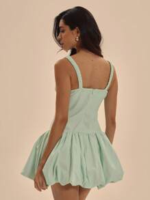 MUSERA Ruched Bust Strappy Fitted Puffball Bubble Mini Dress Spring Summer Vacation Elegant Cute Sexy Teal Blue Lake Blue Aqua - Mint Green - View 3
