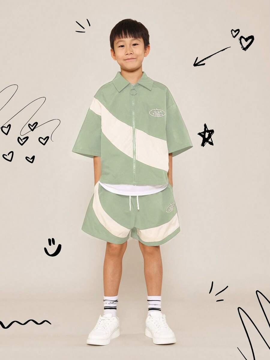 SUMWON 夏季运动套装运动训练套装休闲拉链运动衫抽绳短裤休闲服春季街头装 - 水鴨藍 - 查看 1