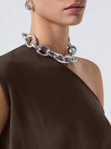 LYSMO Solid Color Asymmetric Collar Loose Fit Short Sleeve Dress - Brown - View 6