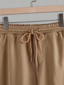 Manfinity VCAY 2pcs/Set Unisex Casual Knitted Letter Print Loose Raglan Short Sleeve T-Shirt And Drawstring Waist Straight Leg Shorts Set, Suitable For Everyday Wear - White - View 5