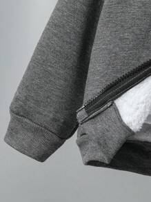SHEIN Chàng trai trẻ Đồ họa Chữ cái Lót nhiệt Khóa kéo UP Áo Hoodie & Quần Without Tee - Xám - Xem 5